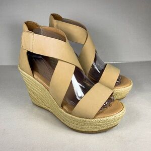 Diba True Women’s Hyber Nate Leather Espadrille Velcro Wedge in Tan Size 7.5